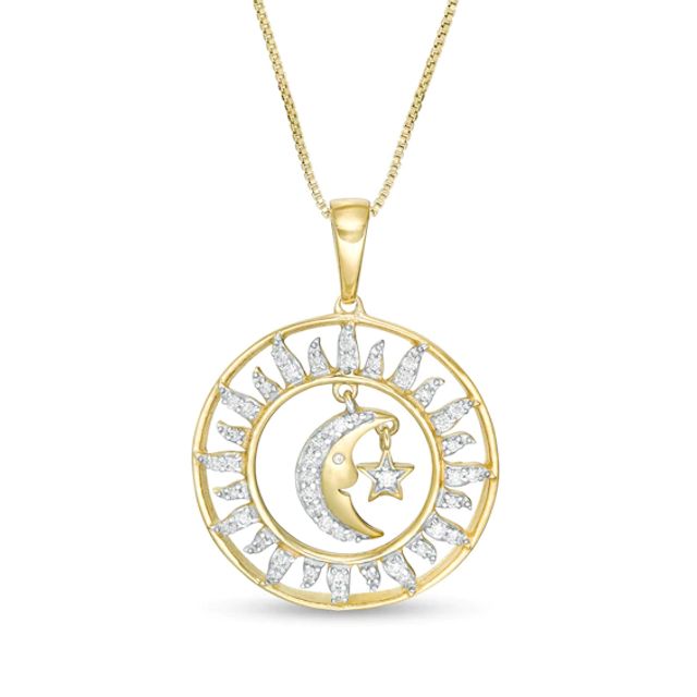 1/4 CT. T.w. Diamond Sun, Moon and Star Pendant in Sterling Silver with 14K Gold Plate