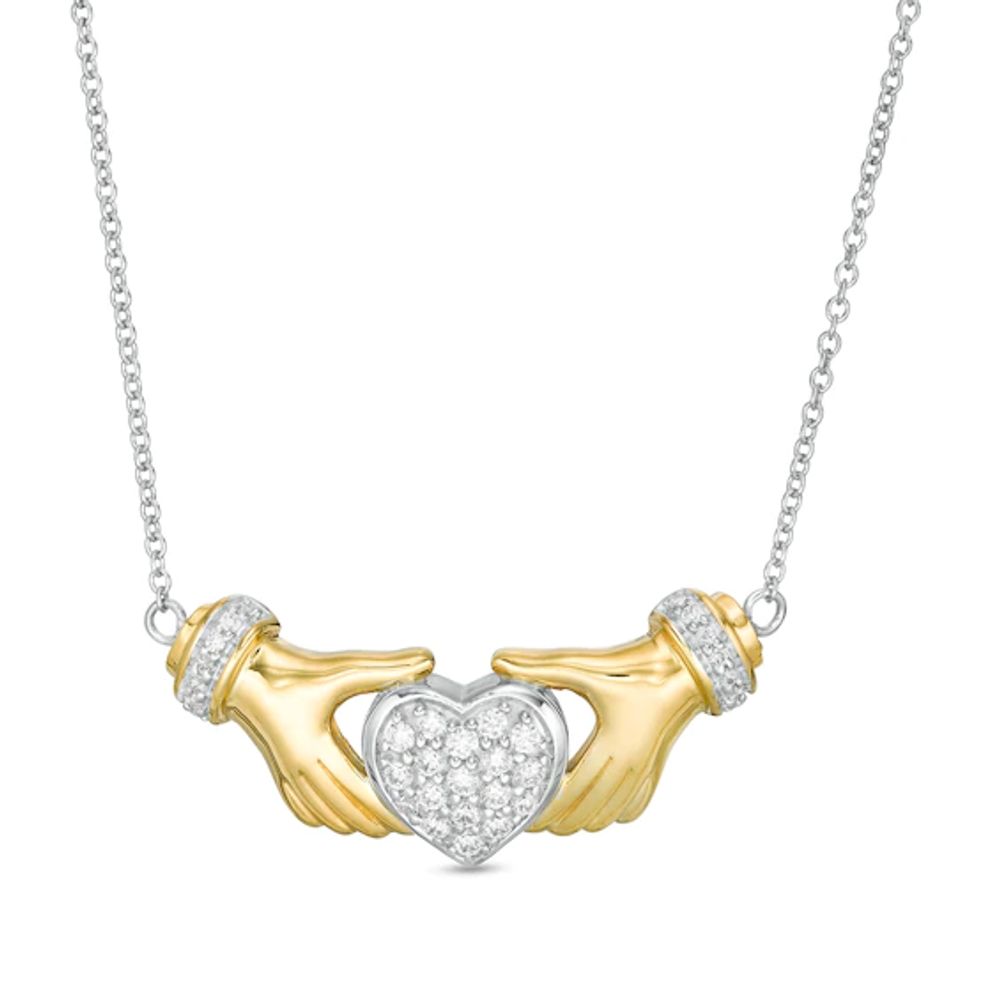 1/4 CT. T.w. Diamond Heart Claddagh Necklace in Sterling Silver and 14K Gold Plate