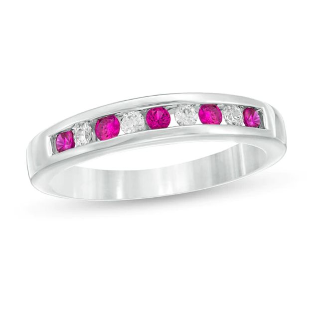 Ruby and 1/8 CT. T.w. Diamond Channel-Set Alternating Band in 14K White Gold