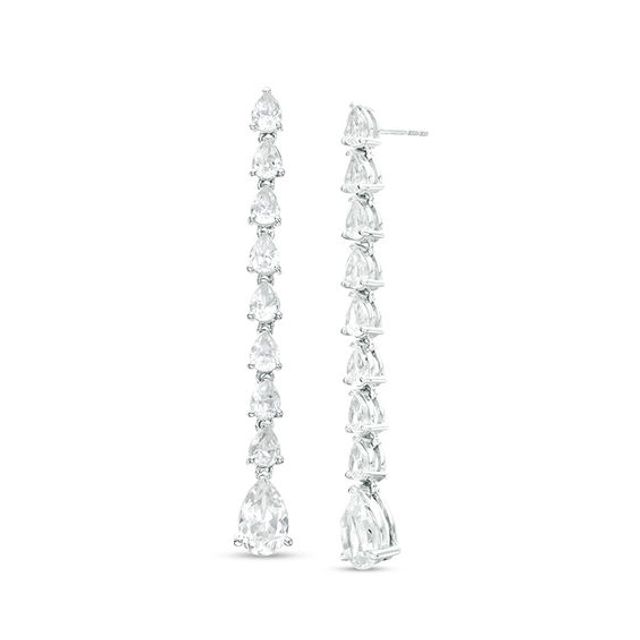 Pear-Shaped Lab-Created White Sapphire Line Drop Earrings in Sterling Silver