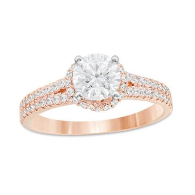 1 CT. T.w. Certified Diamond Frame Double Row Engagement Ring in 14K Rose Gold (I/Si2)