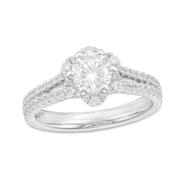 1-1/4 CT. T.w. Diamond Flower Split Shank Engagement Ring in 14K White Gold