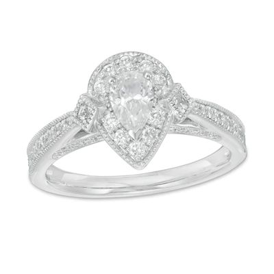 1 CT. T.w. Pear-Shaped Diamond Frame Vintage-Style Pinched Shank Engagement Ring in 14K White Gold