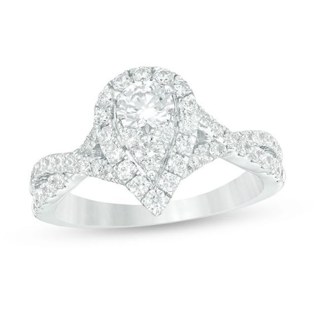 1-1/4 CT. T.w. Composite Diamond Pear-Shaped Frame Twist Shank Engagement Ring in 14K White Gold