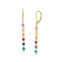 Lab-Created Multi-Color Sapphire, Ruby and Emerald Linear Drop Earrings in Sterling Silver with 18K Gold Plate