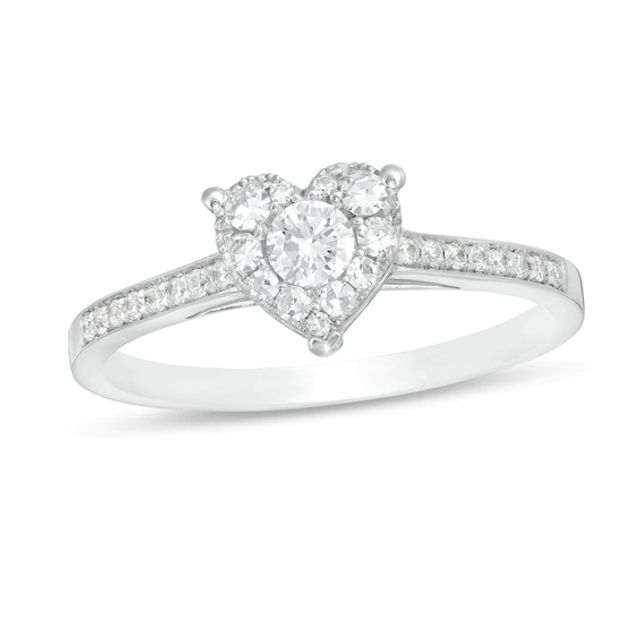 1/3 C. T.w. Diamond Heart-Shape Frame Engagement Ring in 14K White Gold