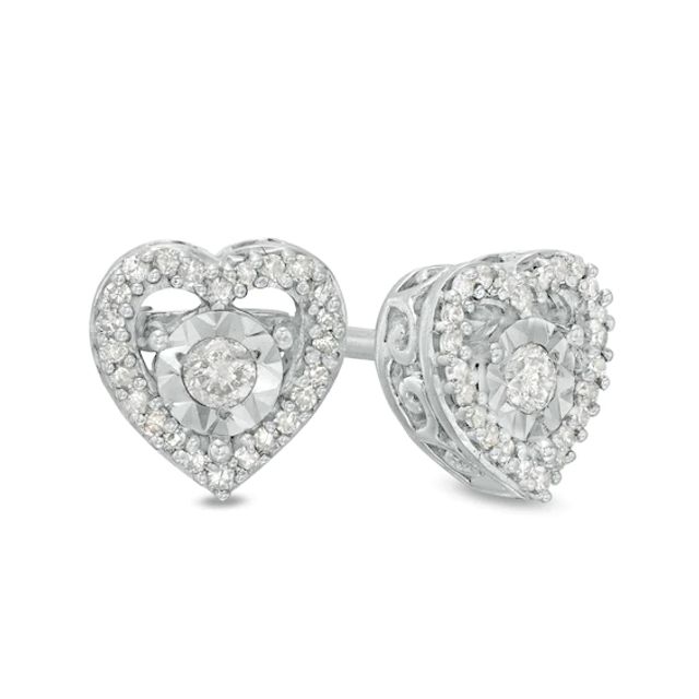 1/6 CT. T.w. Diamond Heart Stud Earrings in Sterling Silver