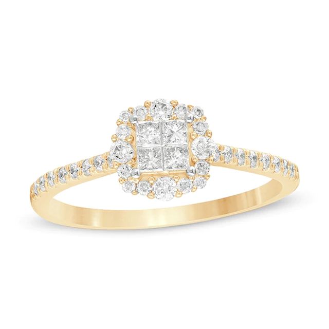 3/8 CT. T.w. Princess-Cut Quad Diamond Frame Engagement Ring in 10K Gold