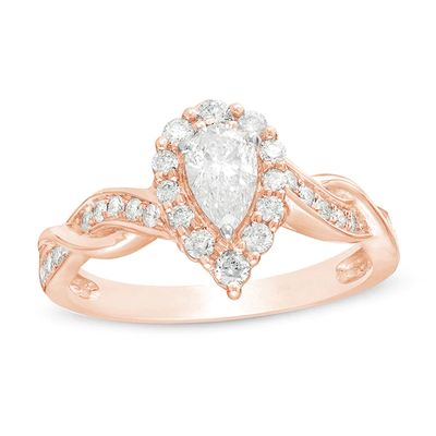 3/4 CT. T.w. Pear-Shaped Diamond Frame Twist Shank Engagement Ring in 10K Rose Gold