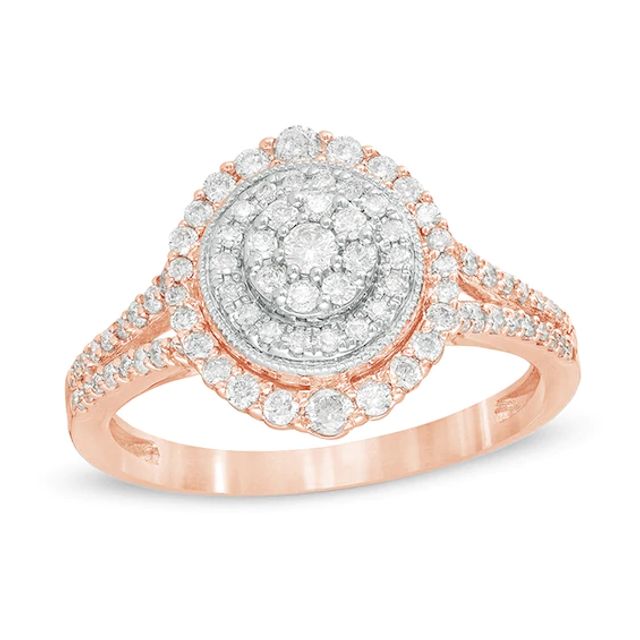 1/2 CT. T.w. Composite Diamond Frame Vintage-Style Engagement Ring in 10K Rose Gold