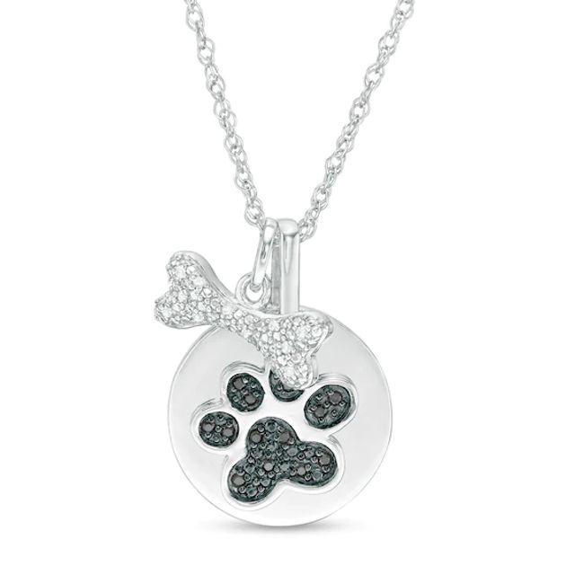1/10 CT. T.w. Enhanced Black and White Diamond Bone and Paw Print Disc Charm Pendant in Sterling Silver