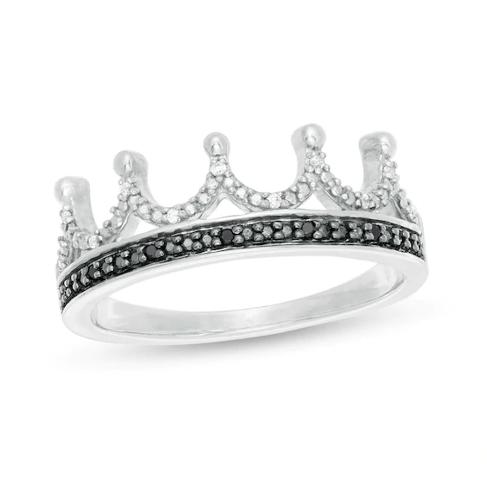 1/20 CT. T.w. Enhanced Black and White Diamond Crown Ring in Sterling Silver