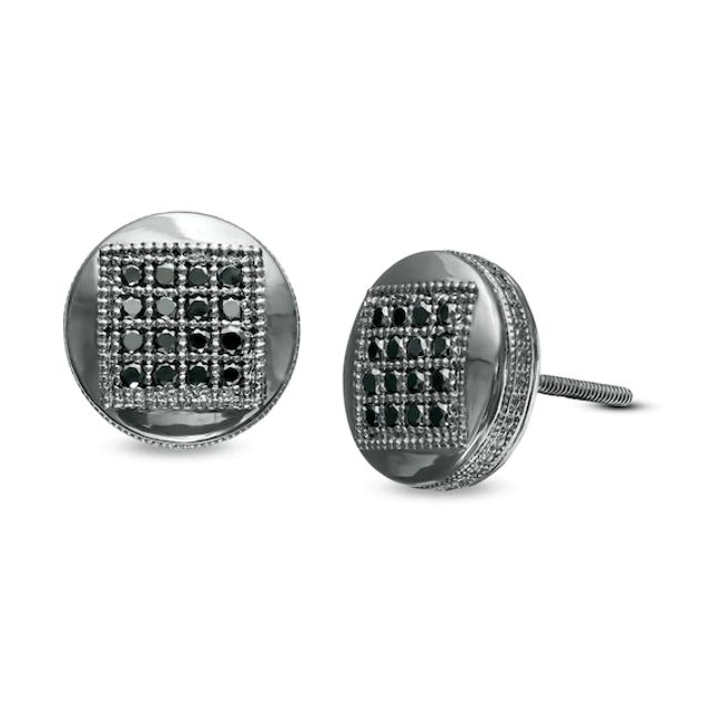 Men's 1/3 CT. T.w. Composite Square Black Diamond Circle Stud Earrings in Sterling Silver with Black Rhodium