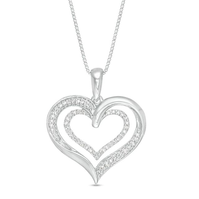 1/8 CT. T.w. Diamond Double Heart Pendant in Sterling Silver