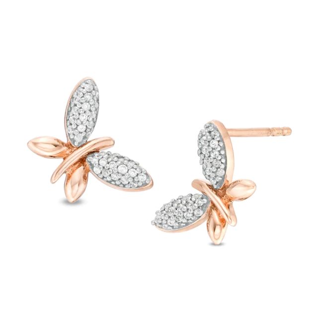 1/8 CT. T.w. Diamond Butterfly Stud Earrings in 10K Rose Gold