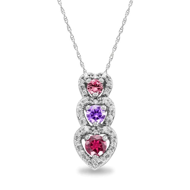 Mother's Graduated Birthstone and Cubic Zirconia Frame Linear Triple Heart Pendant by ArtCarved (3 Stones)