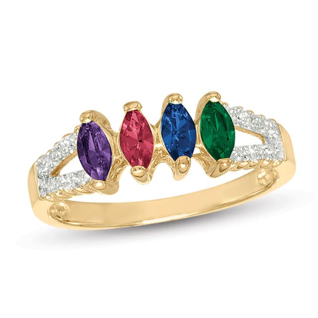 Mother's Marquise Birthstone and Cubic Zirconia Split Shank Ring by ArtCarved (3-5 Stones)