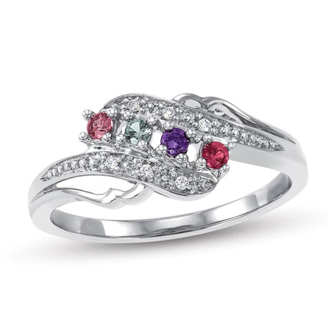 Mother's Birthstone and Cubic Zirconia Rolling Wave Bypass Ring by ArtCarved (3-6 Stones)