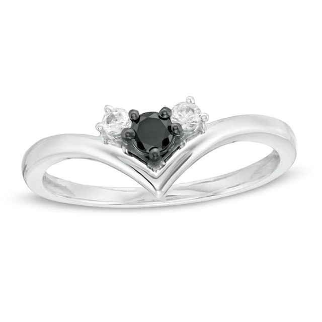 1/5 CT. T.w. Enhanced Black and White Diamond Three Stone Chevron Ring in Sterling Silver