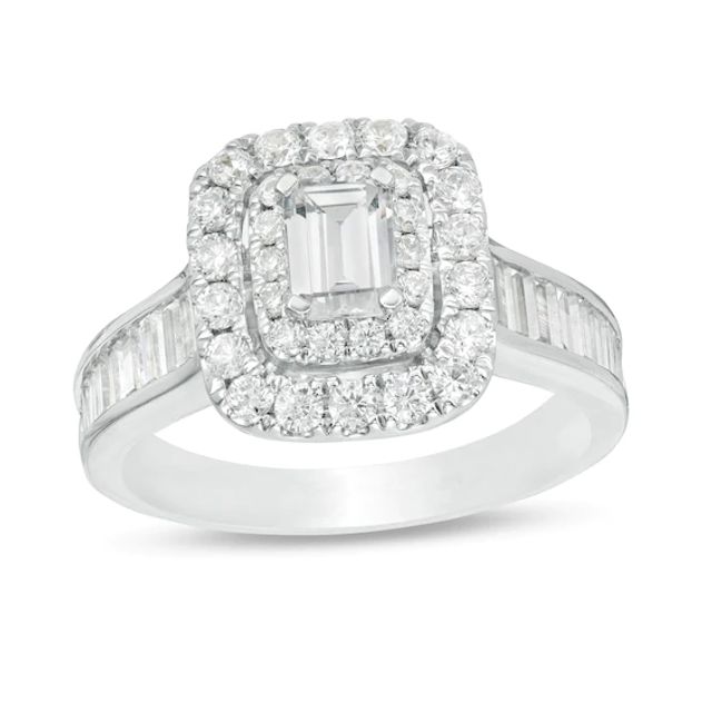 1-3/4 CT. T.w. Certified Emerald-Cut Diamond Double Frame Engagement Ring in 14K White Gold (I/Si2)