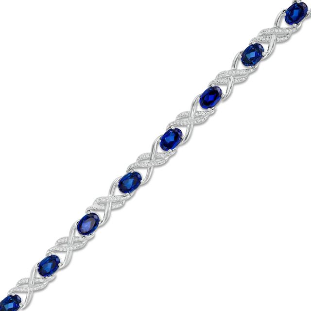 Oval Lab-Created Blue Sapphire and 1/4 CT. T.w. Diamond Double Infinity Bracelet in Sterling Silver - 7.25"