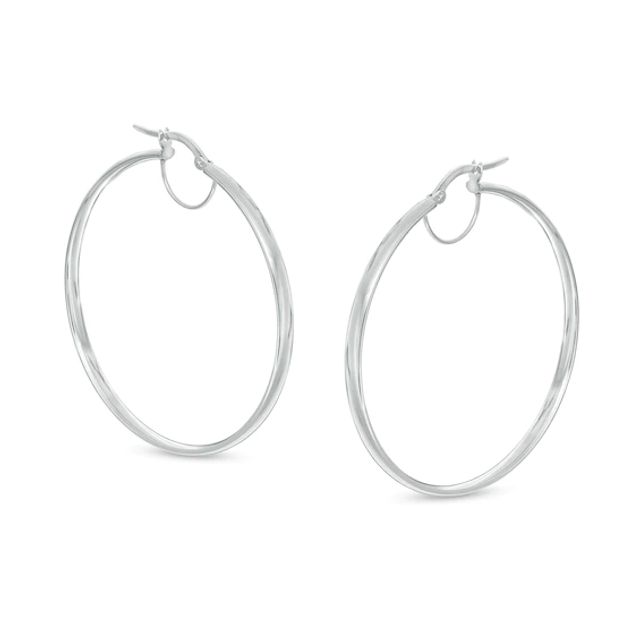 Made in Italy 40.0mm Tube Hoop Earrings in 10K White Gold