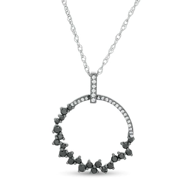1/2 CT. T.w. Enhanced Black and White Diamond Scattered Circle Outline Pendant in 10K White Gold and Black Rhodium