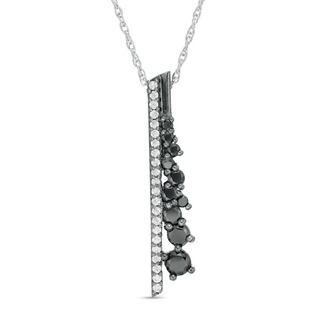 1/2 CT. T.w. Enhanced Black and White Diamond Vertical Bar Scatter Pendant in Sterling Silver and Black Rhodium