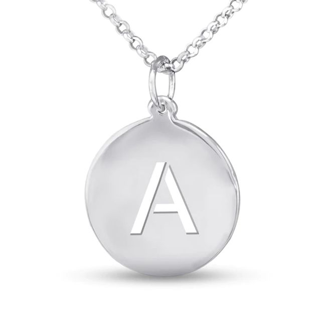 Block Initial Cut-Out Disc Pendant in Sterling Silver (1 Initial)