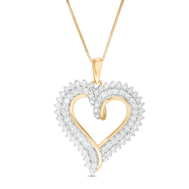 1 CT. T.w. Diamond Double Row Heart Pendant in 10K Gold