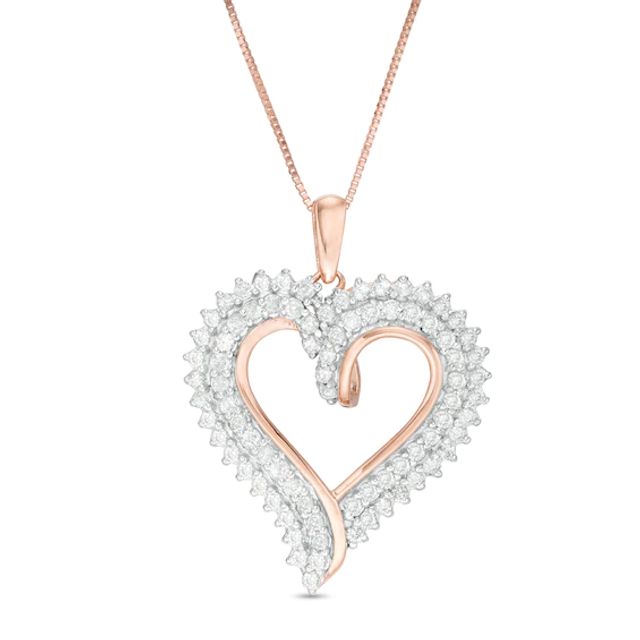 1 CT. T.w. Diamond Double Row Heart Pendant in 10K Rose Gold