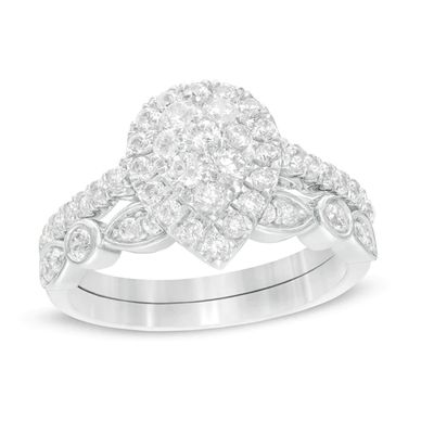 1 CT. T.w. Composite Pear-Shaped Diamond Art Deco Bridal Set in 10K Gold