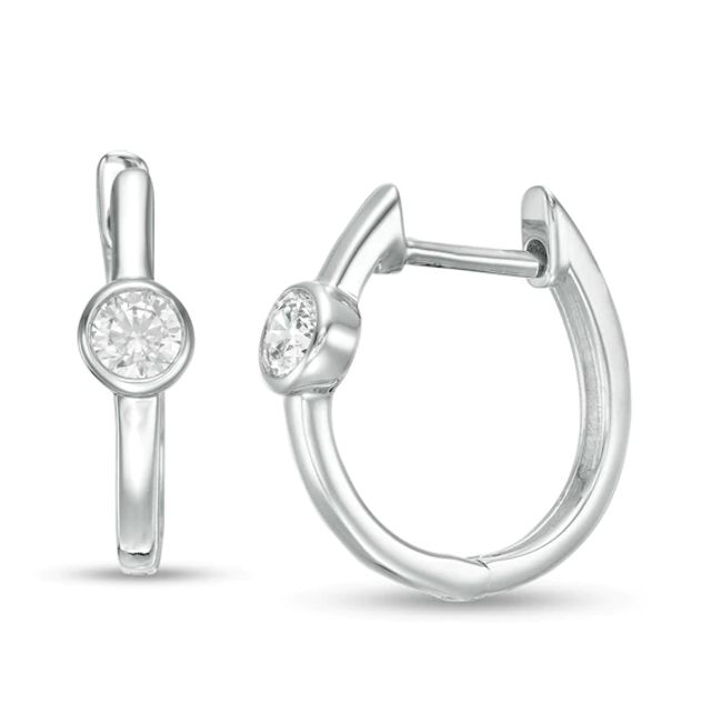 1/4 CT. T.w. Diamond Solitaire Hoop Earrings in 10K White Gold