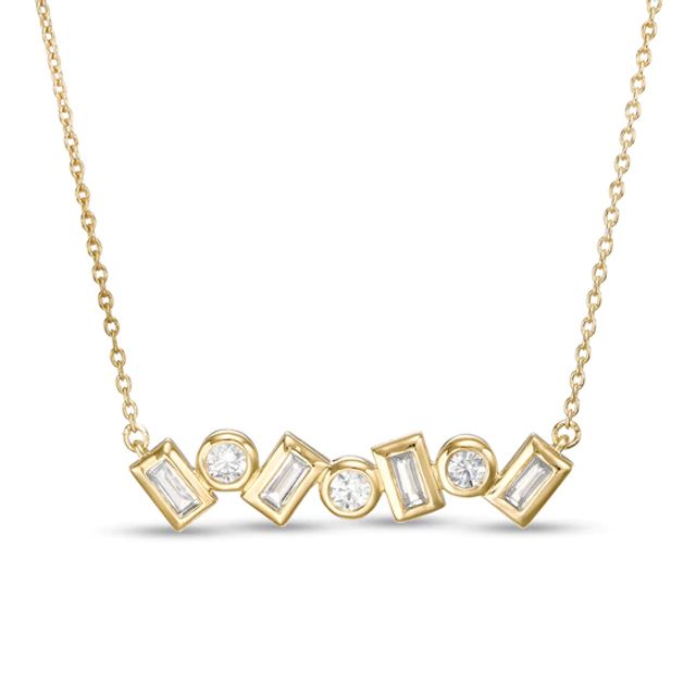 1/2 CT. T.w. Baguette and Round Diamond Alternating Bar Necklace in 10K Gold