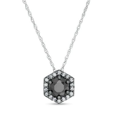 1-1/4 CT. T.w. Enhanced Black and White Diamond Hexagonal Frame Pendant in 10K White Gold with Black Rhodium