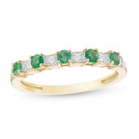 Alternating Emerald and 1/15 CT. T.w. Diamond Five Stone Band in 10K Gold