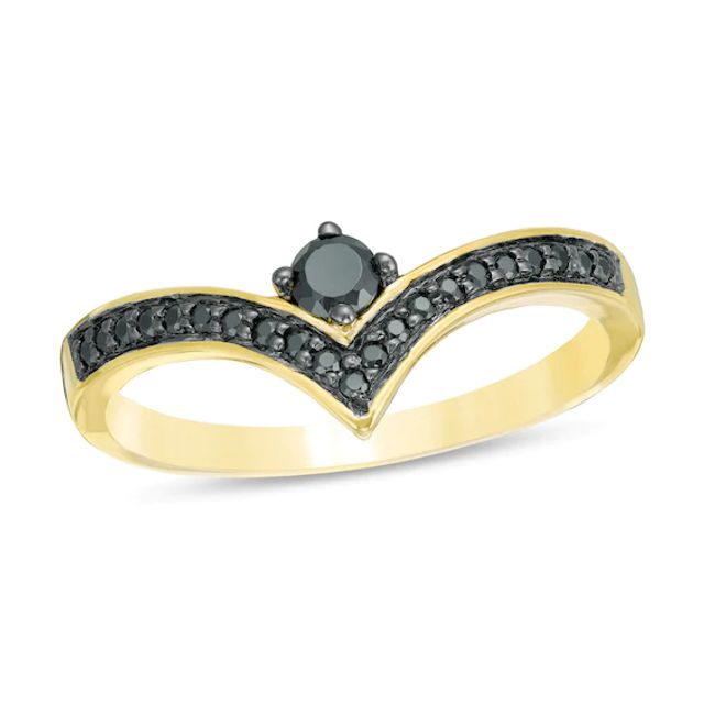1/5 CT. T.w. Black Diamond Chevron Ring in 10K Gold
