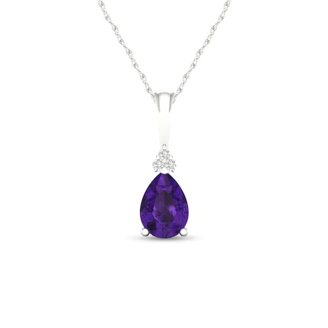 Pear-Shaped Amethyst and Diamond Accent Tri-Top Pendant in 10K White Gold