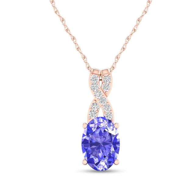 Oval Tanzanite and 1/20 CT. T.w. Diamond "X" Drop Pendant in 10K Rose Gold
