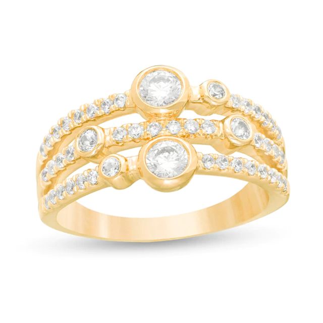 3/4 CT. T.w. Diamond Bezel-Set Triple Row Ring in 10K Gold