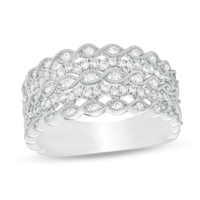 3/8 CT. T.w. Diamond Twist Multi-Row Vintage-Style Anniversary Ring in 10K White Gold