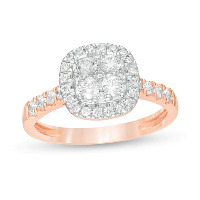 3/4 CT. T.w. Composite Diamond Cushion Frame Engagement Ring in 10K Rose Gold