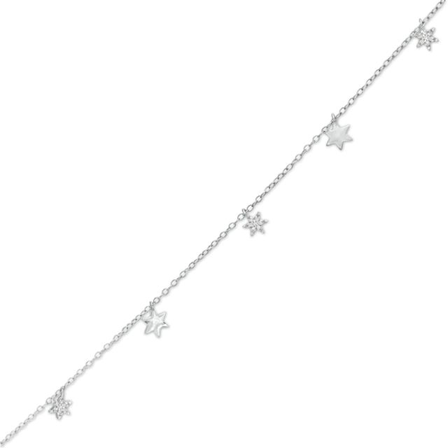 1/20 CT. T.w. Diamond Alternating Star Charm Bracelet in 10K White Gold - 7.5"