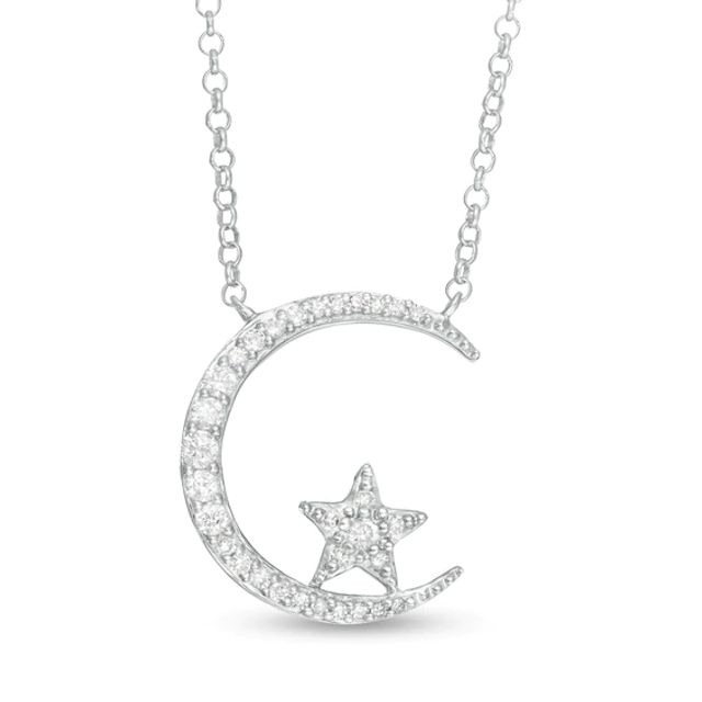1/5 CT. T.w. Diamond Crescent Moon and Star Necklace in Sterling Silver