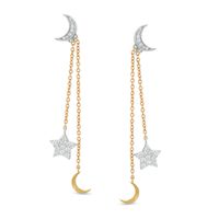 1/4 CT. T.w. Diamond Crescent Moon and Star Drop Earrings in Sterling Silver and 10K Gold