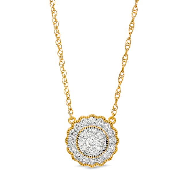 1/3 CT. T.w. Diamond Scallop Frame Vintage-Style Necklace in 10K Gold