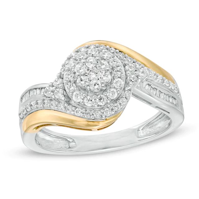 1/2 CT. T.w. Composite Diamond Tri-Sides Bypass Ring in 10K Two-Tone Gold