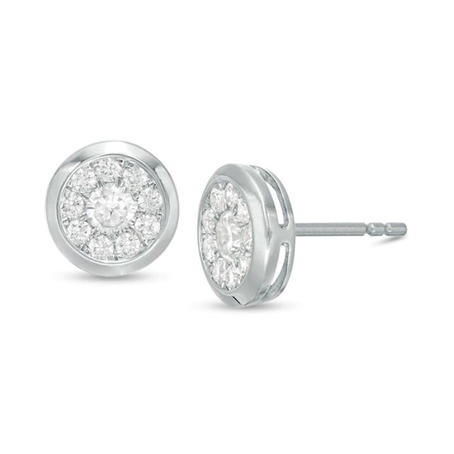 1/2 CT. T.w. Diamond Frame Bezel-Set Stud Earrings in 10K White Gold