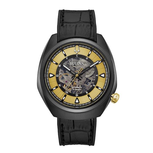 Men's Bulova GrammyÂ® Automatic Black IP Strap Watch with Black Skeleton Dial (Model: 98A241)