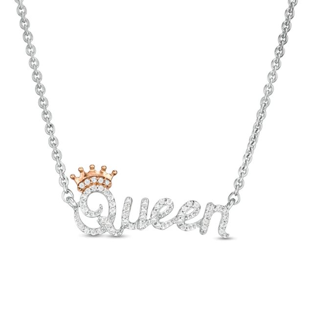 1/6 CT. T.w. Diamond "Queen" Necklace in Sterling Silver and 10K Rose Gold